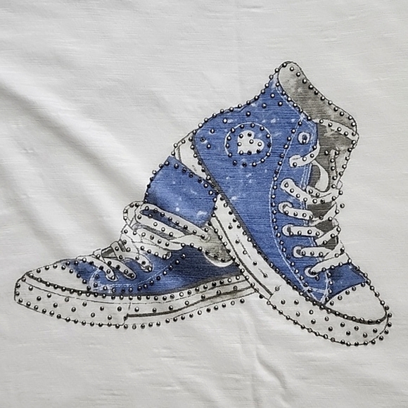 For The Republic Women's White Tee Shirt High Top Blue Rhinestone Sneaker Size S - Picture 9 of 15